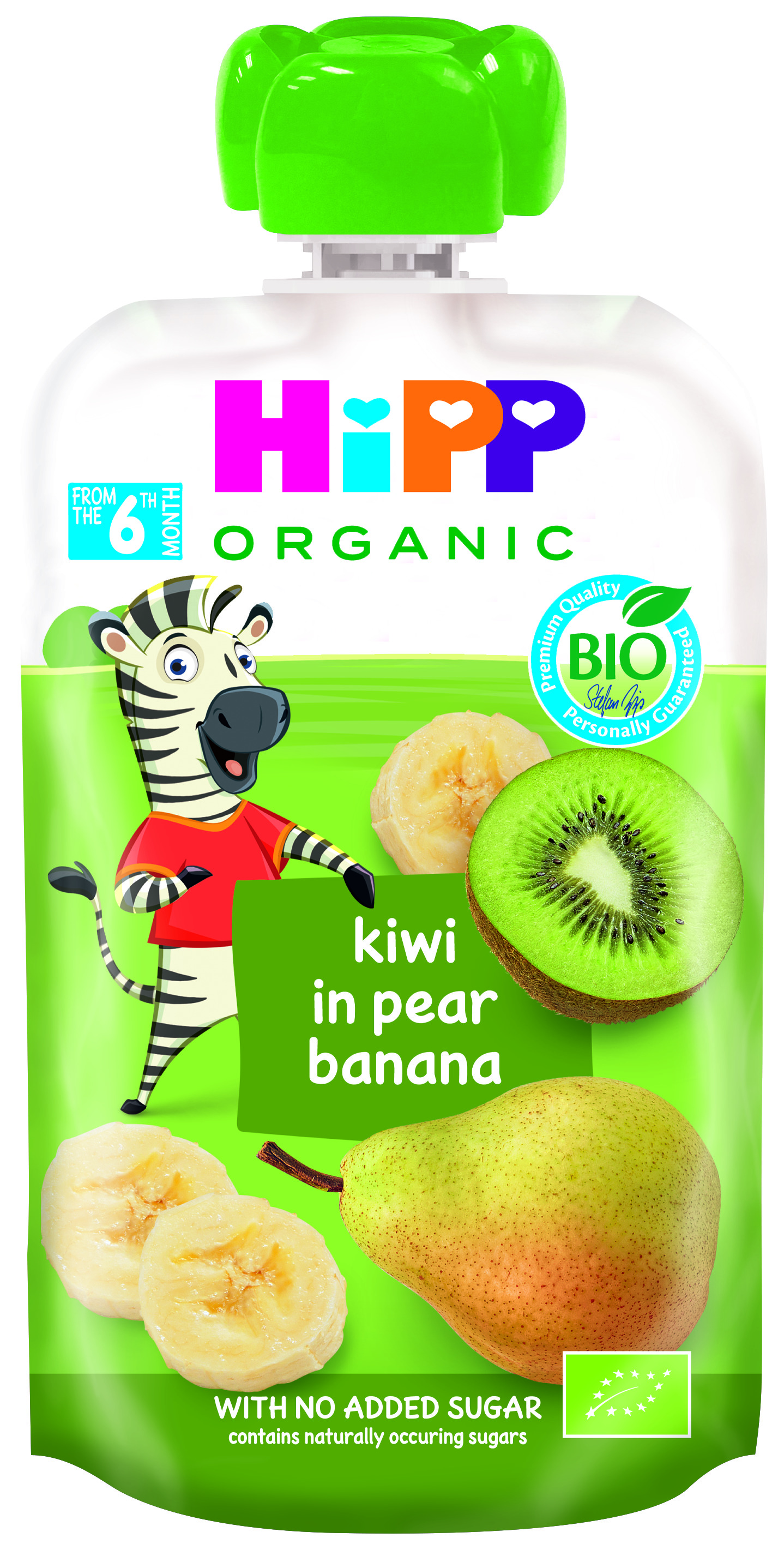 HIPP HIPPIS Био Плодова закуска пауч Круша, банан и киви 4+ месеца, 100 г