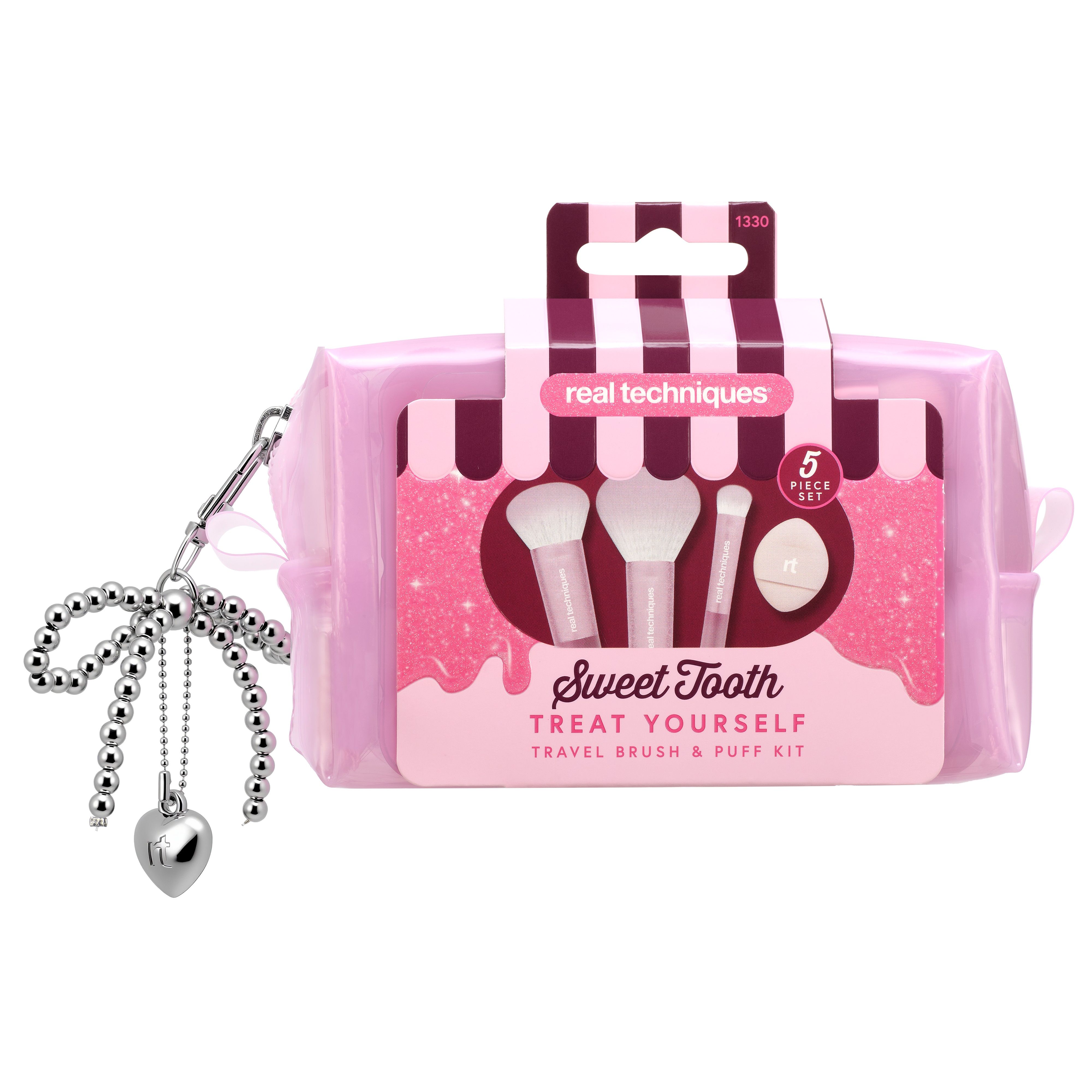 REAL TECHNIQUES TREAT YOURSELF TRAVEL BRUSH + PUFF KIT Копмлект