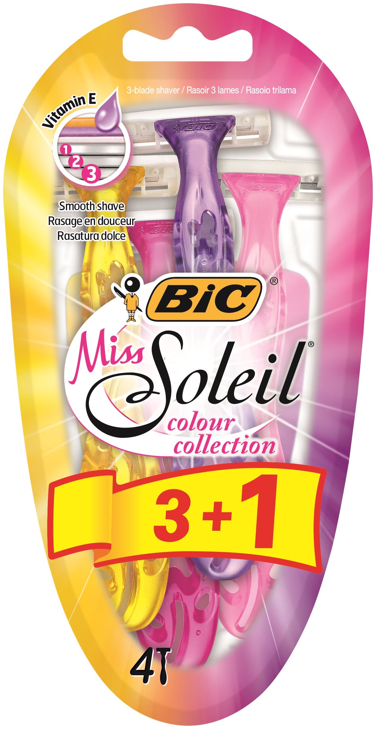 BIC SOLEIL COLOUR COLLECTION Дамска еднократна самобръсначка, 3+1 бр.