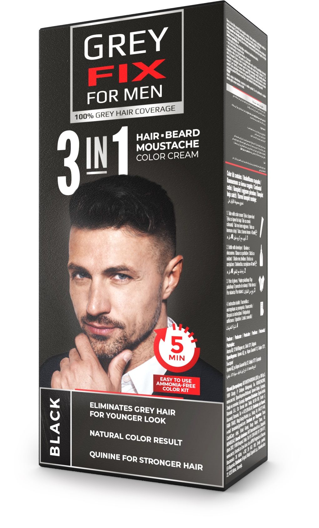 GREY FIX FOR MEN Боя за коса за мъже черна, 40 мл