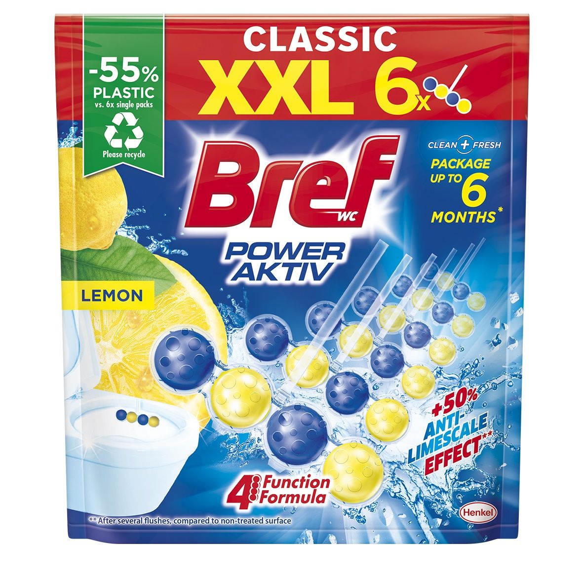 BREF POWER AKTIV LEMON Ароматизатор за тоалетна, 6x50 гр.