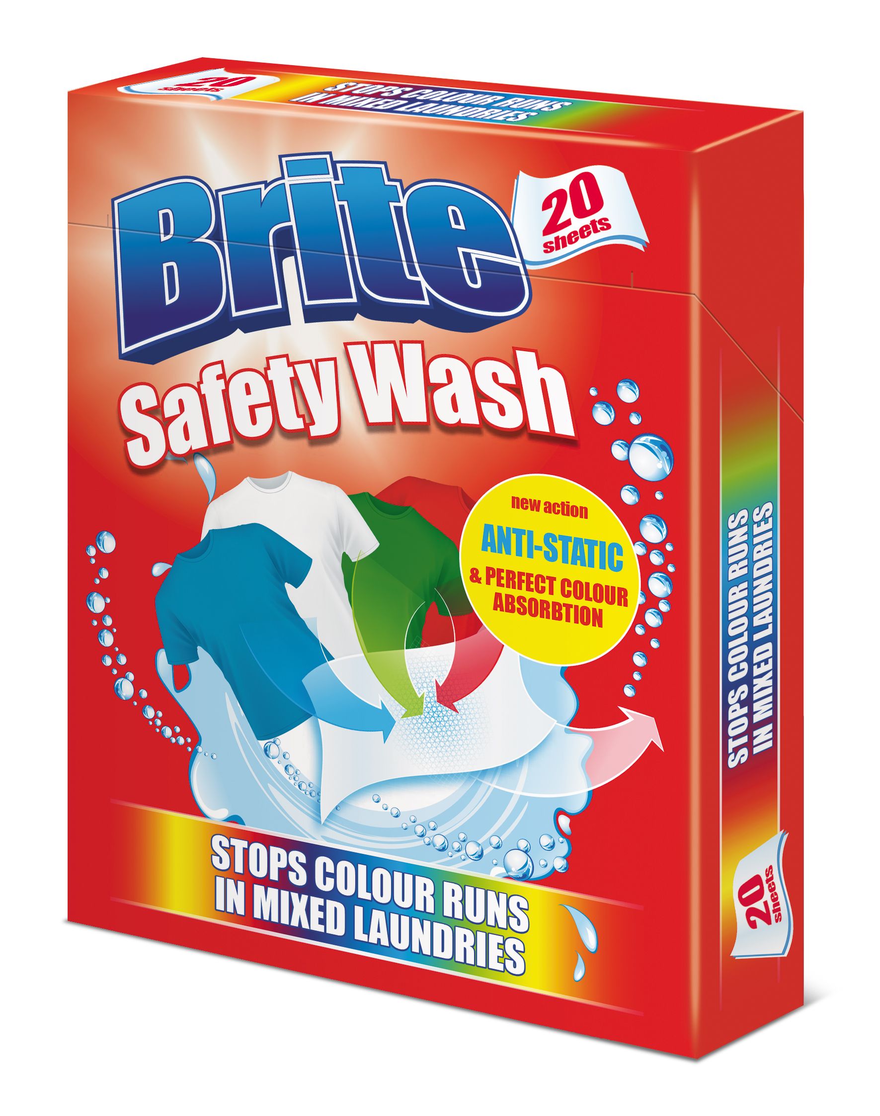 BRITE SAFETY WASH Цветоулавящи кърпички MIXED LAUNDRIES, 20 бр.