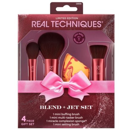 REAL TECHNIQUES BLEND + JET SET XMAS 2025 Мини  комплект с четки и гъба за грим