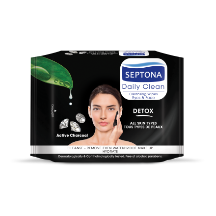 SEPTONA DETOX Мокри кърпи за почистване на грим с активен въглен, 20  бр.