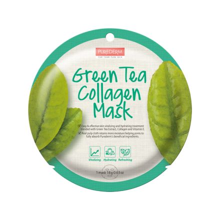 PUREDERM Маска за лице с колаген и Вит Е с екстракт от зелен чай, 18 гр.