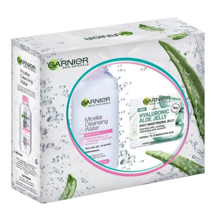 GARNIER 8 Подаръчен комплект мицеларна вода за чувствителна кожа 400 мл+ хидратиращ гел Hyaluronic Aloe Jelly