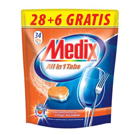  MEDIX ALL in 1 TABS Таблетки за съдомиялна, 28 бр.