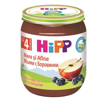 HIPP BIO Пюре Ябълки и боровинки 4+ месеца 4273, 125 г