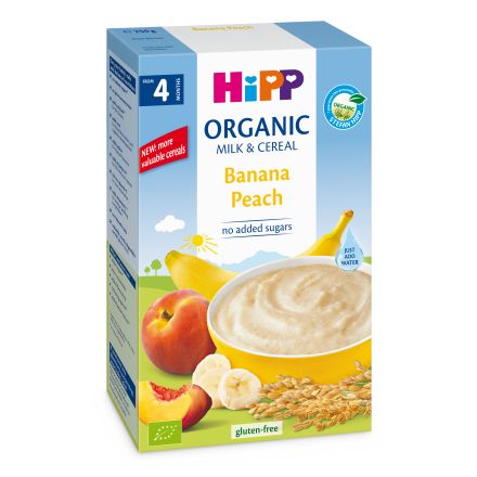 HIPP BIO Млечна инстантна каша Банан и праскова 4+ месеца, 250 г