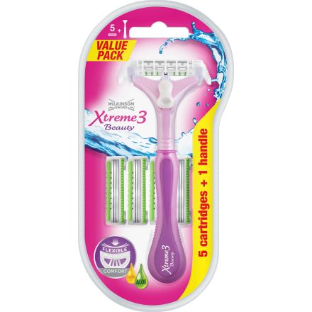 WILKINSON XTREME3 HYBRID BEAUTY Дамска хибридна самобръсначка 1 бр. дръжка + 5 бр. резервни ножчета