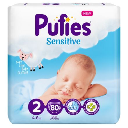 PUFIES SENSITIVE MINI MAXI Пелени за еднократна употреба, 80 бр.