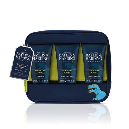 BAYLIS & HARDING MEN'S CITRUS LIME & MINT BAG Подаръчен комплект Чантичка за тоалетни принадлежности + Почистващ гел за коса и тяло 100мл + Афтършейв 50мл + Измиващ гел за лице 50мл