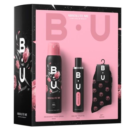 B.U ABSOLUTE ME Тоалетна вода 50мл + Део спрей 150мл + Чорапи с мотив, подаръчен комплект 