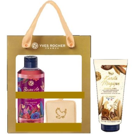 YVES ROCHER BAIES DE MINUIT Подаръчен комплект душ гел 400 мл + мляко за тяло 200 мл +  гъба за баня 