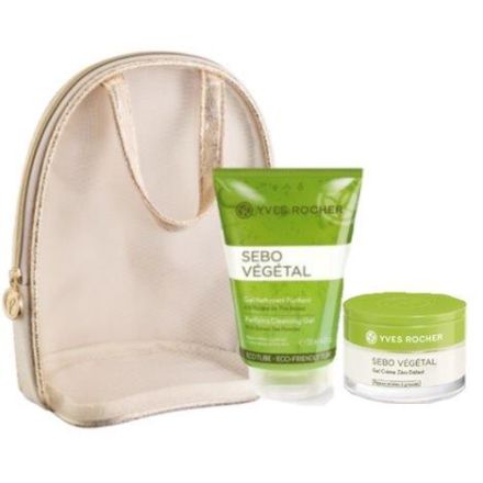 YVES ROCHER SEBO VEGETAL Измиващ гел 125 мл + крем за лице 50 мл  + несесер