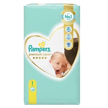 PAMPERS PREMIUM CARE VALUE PACK Бебешки пелени за еднократна употреба Newborn размер 1, 2-5 кг., 52бр