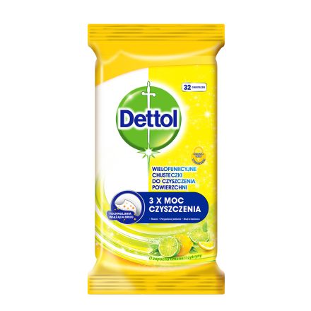 DETTOL POWER & FRESH LEMON Кърпички за дезинфекция на повърхности 32бр.