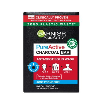 GARNIER PURE ACTIVE CHARCOAL BAR Твърд почистващ продукт за лице и тяло 100 гр