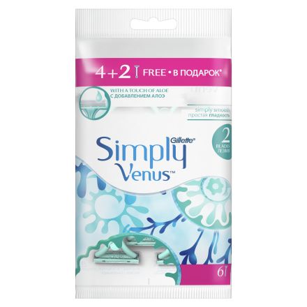 GILLETTE SIMPLY VENUS Дамска еднократна самобръсначка, 4+2 бр./оп