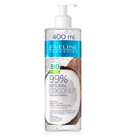 EVELINE 99% NATURAL Успокояващ и ревитализиращ гел за лице и тяло кокос, 400 мл.