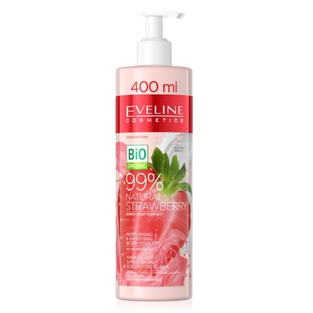 EVELINE 99% NATURAL Хидратиращ и изглаждащ йогурт за тяло ягода, 400 мл.