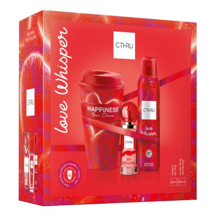 C-THRU LOVE WHISPER Подаръчен комплект Тоалетна вода, 30 мл + део спрей, 150 мл + преносима чаша за кафе 
