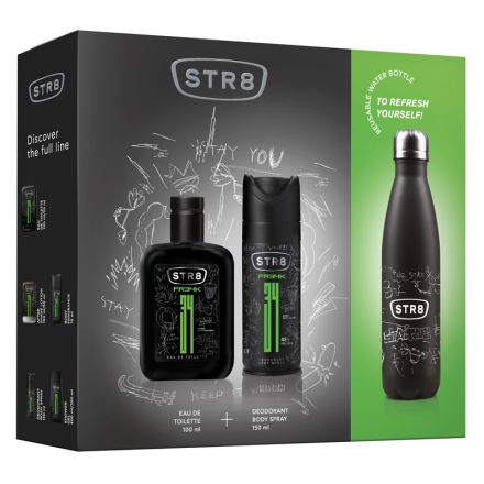 STR8 FR34K Подаръчен комплект Тоалетна вода, 100 мл + део спрей, 150 мл + бутилка за многократна употреба, 1 бр.
