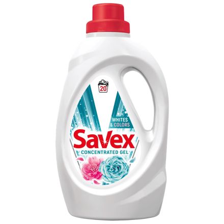 SAVEX WHITE&COLORS 2 IN 1 Концентриран гел за пране, 20 изпирания, 1.1 л