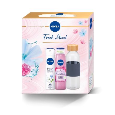 NIVEA FRESH MOOD Подаръчен комплект Дeo Спрей Fresh Gentle , 150 ml + Душ-гел Fresh Blends Raspberry, 300 ml