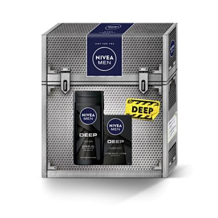 NIVEA MEN DEEP SHAVE Подаръчен комплект Лосион за след бръснене Deep, 100 ml + Душ-гел Deep, 250 ml