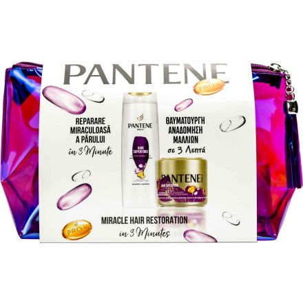 PANTENE SUPERFOOD Подаръчен комплект Шампоан, 360 мл + Маска, 300 мл + несесер