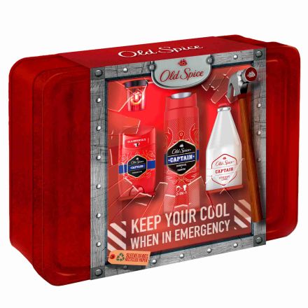 OLD SPICE CAPTAIN Подаръчен комплект Афтършейв, 100 мл + Стик, 50 мл + Душ гел, 250 мл + метална кутия