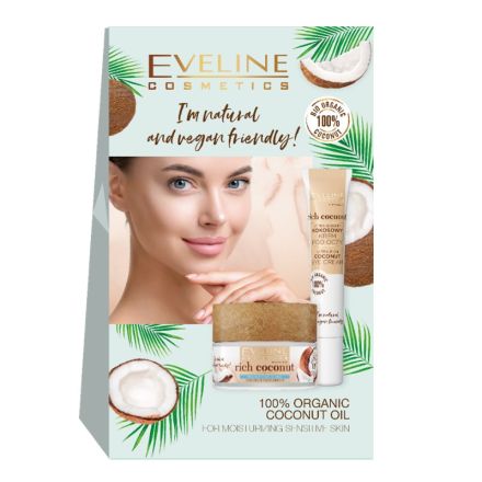 EVELINE Подаръчен комплект Дневен/нощен крем 50+ Rich Coconut, 50 мл + Крем за очи и клепачи, 20 мл 