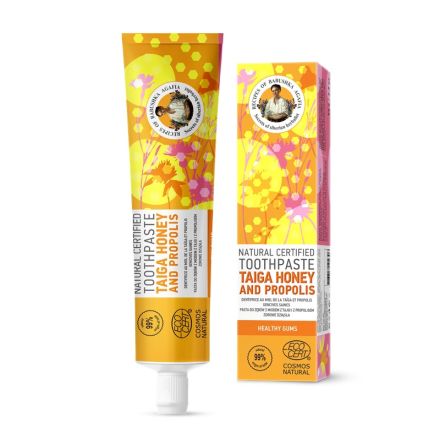 RECIPES OF BABUSHKA AGAFIA Натурална, БИО сертифицирана паста за зъби - Здрави венци - Тайга Мед и Прополис, 85 гр