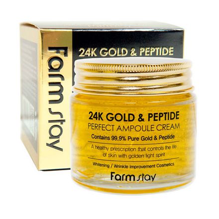 FARMSTAY 24K GOLD & PEPTIDE PERFECT AMPOULE CREAM Крем ампула за лице 2в1 със злато и пептиди, 80 мл.