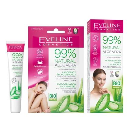 EVELINE 99% NATURAL ALOE VERA 2в1 Депилиращ крем за лице 20 мл + Усполояващ гел за след депилация, 2х5мл