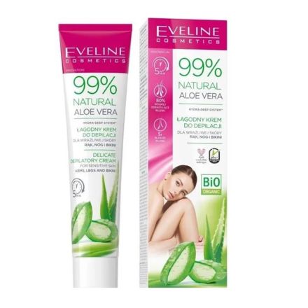 EVELINE 99% NATURAL ALOE VERA Депилиращ крем за ръце, крака и бикини зона, 125 мл