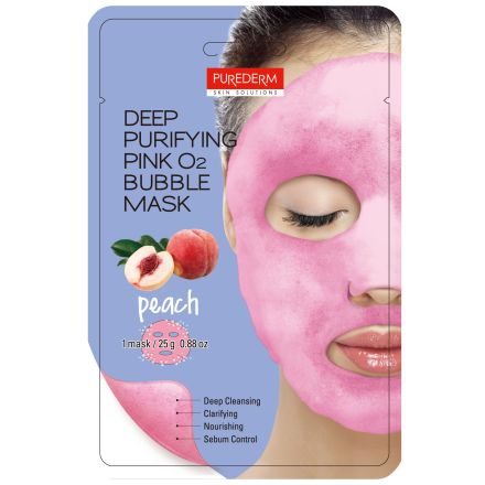 PUREDERM ADS386 Маска дълбоко почистваща Pink O2 "BUBBLE" с праскова