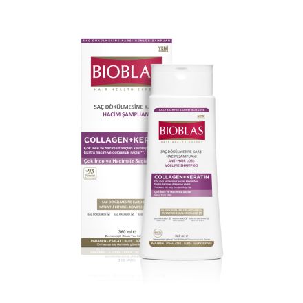 BIOBLAS Шампоан против косопад за обем с колаген + кератин за много тънка коса 360 мл.