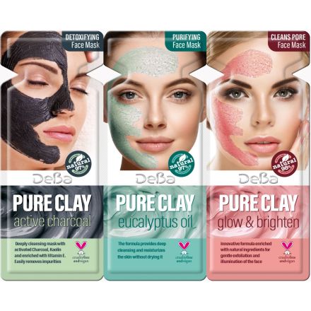 DEBA PURE CLAY 3 вида почистващи маски за лице 3 х 7мл