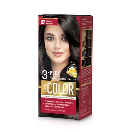 AROMA COLOR Боя за коса 02 Тъмен кестен, 45 мл.