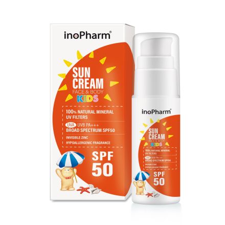 INOPHARM Слънцезащитен крем за деца SPF 50 за лице и тяло, 100 г
