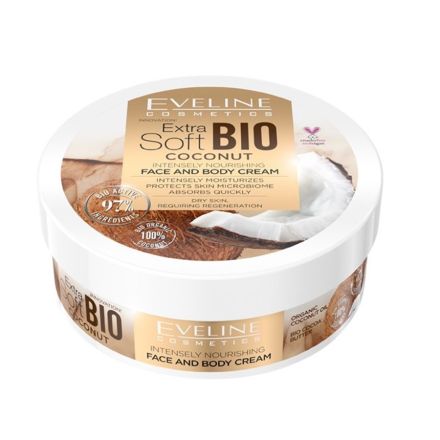 EVELINE EXTRA SOFT BIO Кокос Подхранващ крем за лице и тяло, 175 мл  97% Натурални съставки