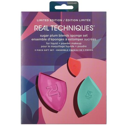 REAL TECHNIQUES SUGAR PLUM BLENDS Комплект с 2 спонджа за грим + кутийка за съхранение