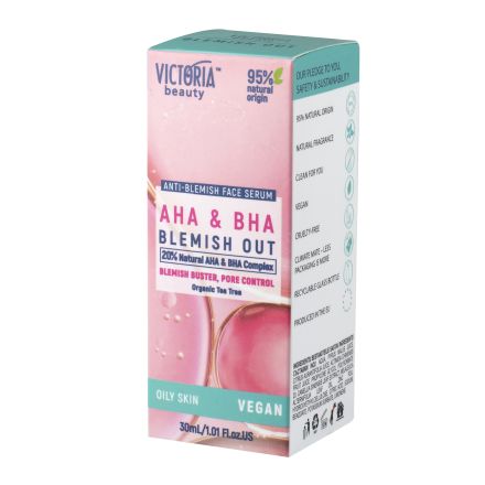 VICTORIA BEAUTY Серум за лице против несъвършенства с натурални AHA и BHA, 30мл