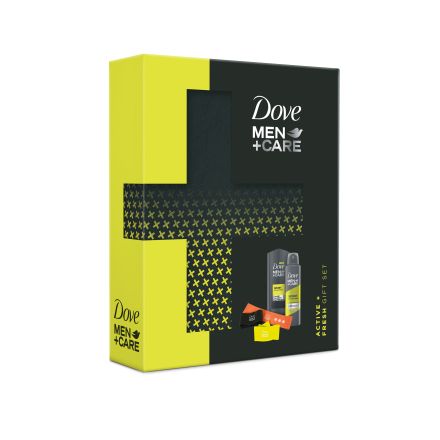 DOVE SPORT  Kомплект Део спрей, 150 мл + Душ гел, 250 мл + Ластици за тренировка