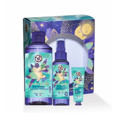 YVES ROCHER Комплект Млечен бадем Душ гел, 400 мл + Боди мист, 100 мл + Крем за ръце, 30 мл