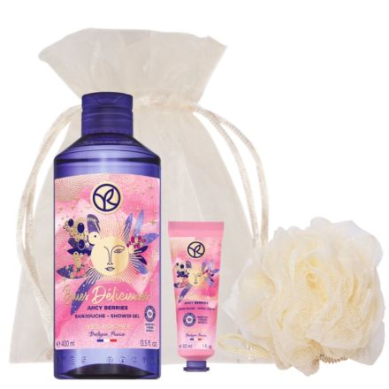 YVES ROCHER Компелкт Горски плодове Душ гел, 400 мл + Крем за ръце, 30 мл + Гъба за баняv