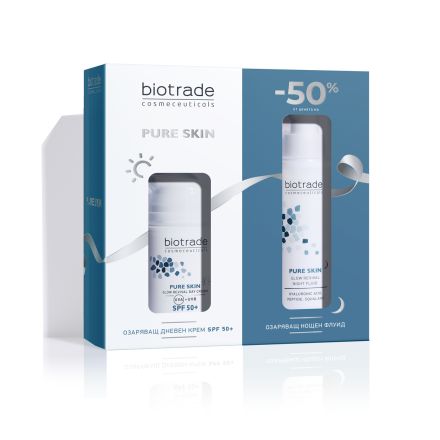 BIOTRADE PURE SKIN Промо пакет озаряващ дневен крем SPF 50+ 50мл + нощен флуид 50мл -50%