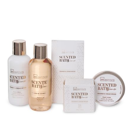 IDC INSTITUTE SCENTED BATH BRONZE BASKET Комплект Душ гел, 160 мл + Лосион за тяло, 160 мл + Крем за ръце, 60 мл + Соли за вана, 150 мл + Сапун, 100 г